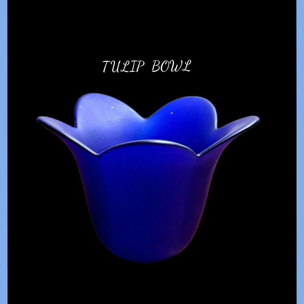 Vintage Tulip glass blue satin J.M Portugal candle holder bowl.